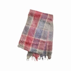 Vintage 60's Plaid Mohair Woven Fringe Scarf